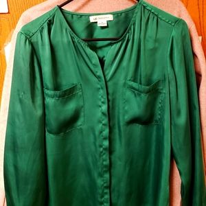 Liz Claiborne | Tops | Liz Claiborne Womens Medium Emerald Green Satin  Dress Shirt | Poshmark